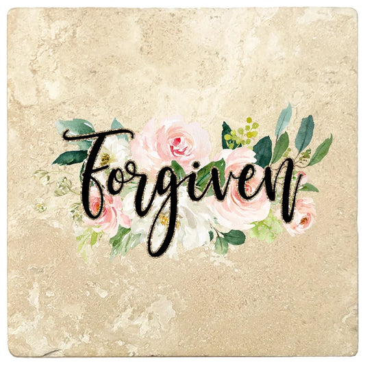 4 inch Square Travertine Gift for Moms Coasters Forgiven, 2 Sets of 4, 8 Pieces - Christmas by Krebs Wholesale