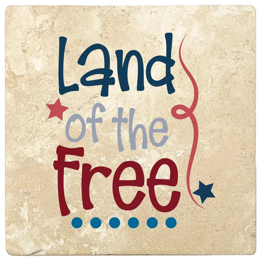 4 Inch Square Travertine Land of the Free, 2 Sets of 4, 8 Pieces - Christmas by Krebs Wholesale