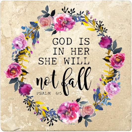 4 inch Square Travertine Religious Gift Coasters She Will Not Fall, 2 Sets of 4, 8 Pieces - Christmas by Krebs Wholesale