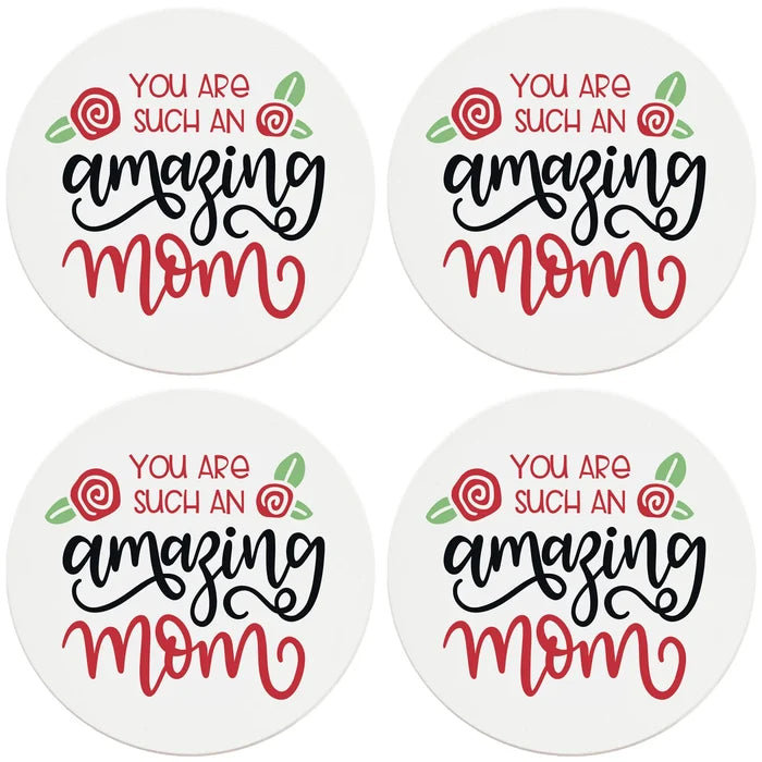 4" Round Ceramic Coasters - Amazing Mom, 4/Box, 2/Case, 8 Pieces - Christmas by Krebs Wholesale