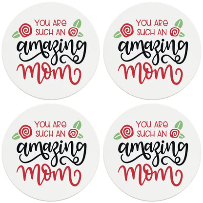 4" Round Ceramic Coasters - Amazing Mom, 4/Box, 2/Case, 8 Pieces - Christmas by Krebs Wholesale