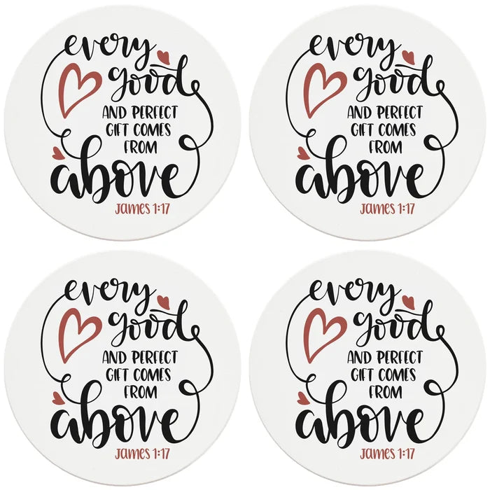 4" Round Ceramic Coasters - Every Good Thing Comes From Above, 4/Box, 2/Case, 8 Pieces - Christmas by Krebs Wholesale