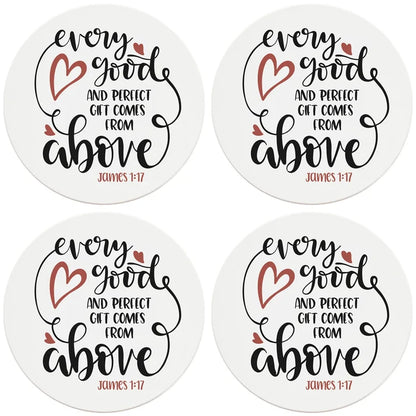 4" Round Ceramic Coasters - Every Good Thing Comes From Above, 4/Box, 2/Case, 8 Pieces - Christmas by Krebs Wholesale