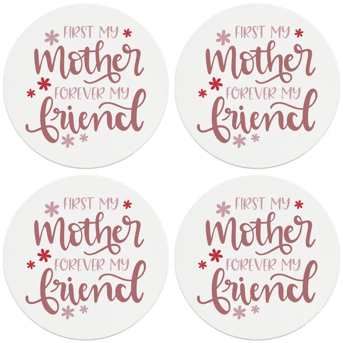 4" Round Ceramic Coasters - First Mother Forever Friend, 4/Box, 2/Case, 8 Pieces - Christmas by Krebs Wholesale