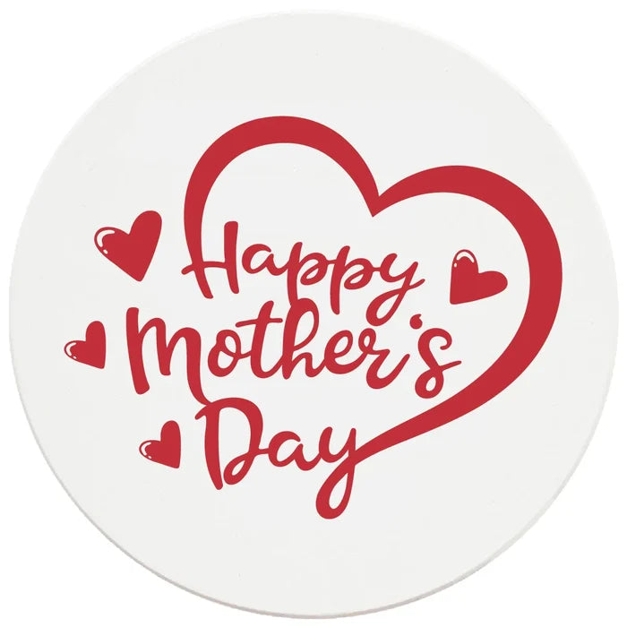 4" Round Ceramic Coasters - Happy Mothers Day Heart, 4/Box, 2/Case, 8 Pieces - Christmas by Krebs Wholesale