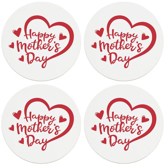 4" Round Ceramic Coasters - Happy Mothers Day Heart, 4/Box, 2/Case, 8 Pieces - Christmas by Krebs Wholesale