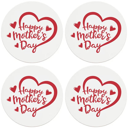 4" Round Ceramic Coasters - Happy Mothers Day Heart, 4/Box, 2/Case, 8 Pieces - Christmas by Krebs Wholesale