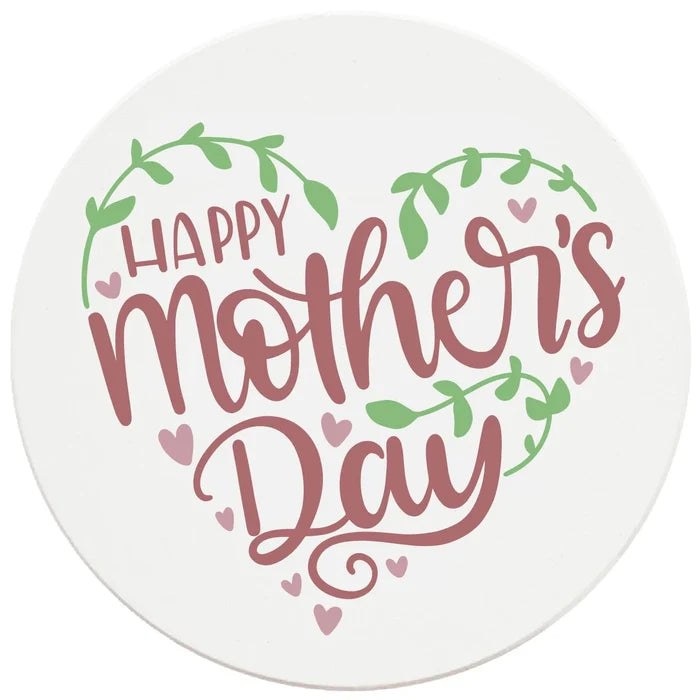 4" Round Ceramic Coasters - Happy Mothers Day Hearts and Vines, 4/Box, 2/Case, 8 Pieces - Christmas by Krebs Wholesale