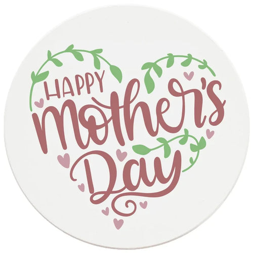 4" Round Ceramic Coasters - Happy Mothers Day Hearts and Vines, 4/Box, 2/Case, 8 Pieces - Christmas by Krebs Wholesale