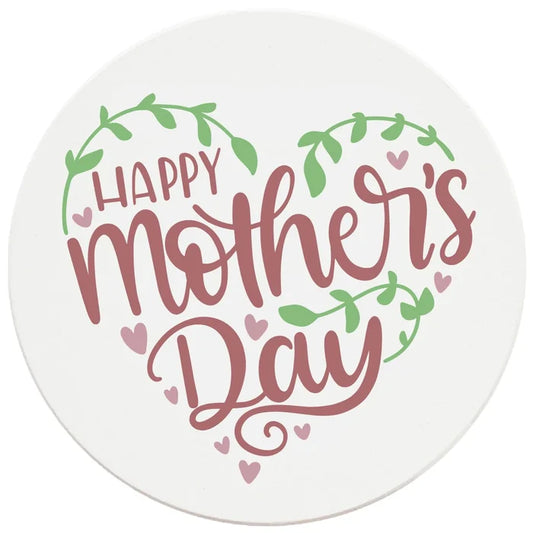 4" Round Ceramic Coasters - Happy Mothers Day Hearts and Vines, 4/Box, 2/Case, 8 Pieces - Christmas by Krebs Wholesale