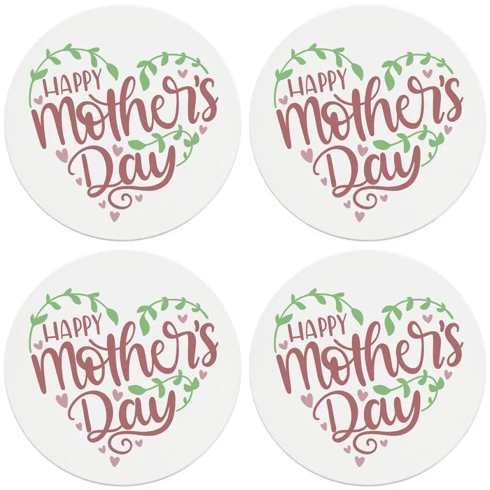 4" Round Ceramic Coasters - Happy Mothers Day Hearts and Vines, 4/Box, 2/Case, 8 Pieces - Christmas by Krebs Wholesale