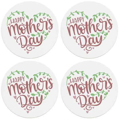 4" Round Ceramic Coasters - Happy Mothers Day Hearts and Vines, 4/Box, 2/Case, 8 Pieces - Christmas by Krebs Wholesale