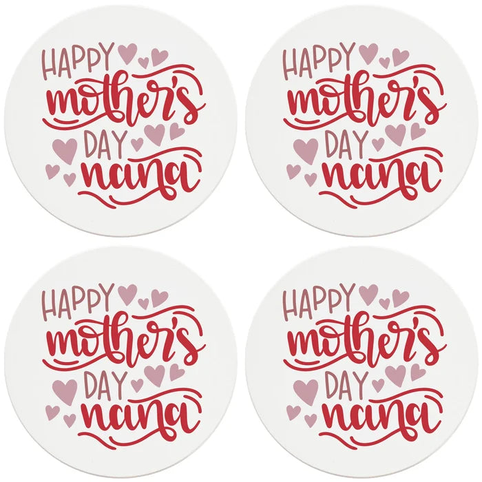4" Round Ceramic Coasters - Happy Mothers Day Nana, 4/Box, 2/Case, 8 Pieces - Christmas by Krebs Wholesale