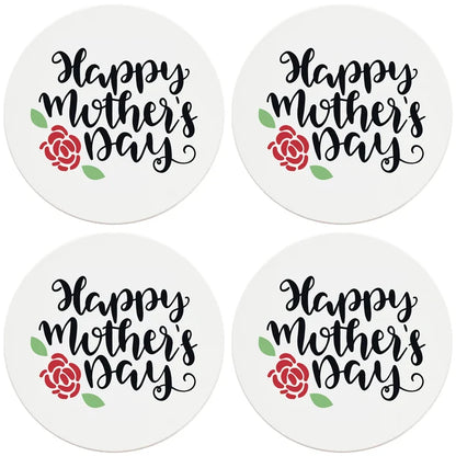 4" Round Ceramic Coasters - Happy Mothers Day with Rose, 4/Box, 2/Case, 8 Pieces - Christmas by Krebs Wholesale