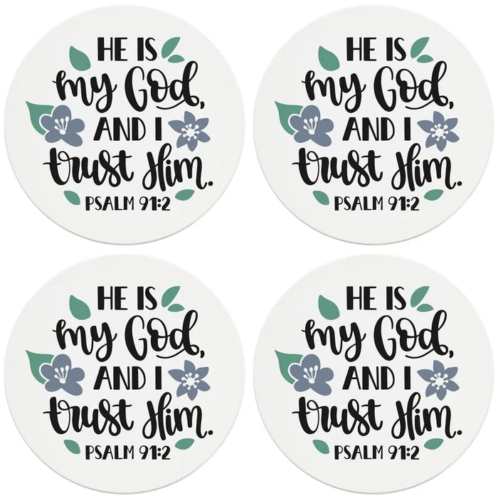 4" Round Ceramic Coasters - He Is My God And I Trust Him, 4/Box, 2/Case, 8 Pieces - Christmas by Krebs Wholesale