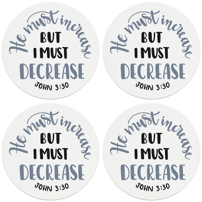 4" Round Ceramic Coasters - He Must Increase, 4/Box, 2/Case, 8 Pieces - Christmas by Krebs Wholesale
