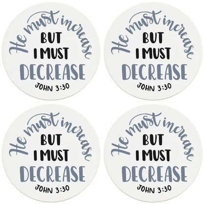 4" Round Ceramic Coasters - He Must Increase, 4/Box, 2/Case, 8 Pieces - Christmas by Krebs Wholesale