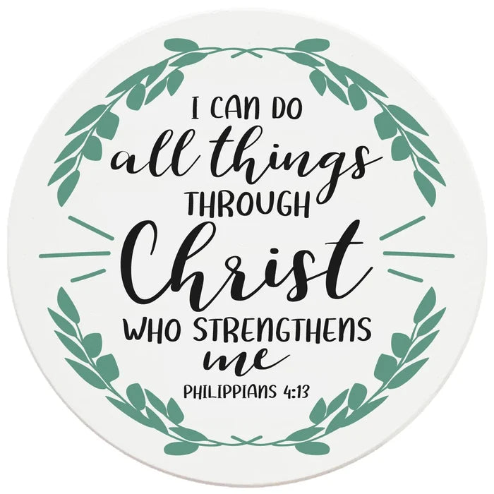4" Round Ceramic Coasters - I Can Do All Things Through Christ, 4/Box, 2/Case, 8 Pieces - Christmas by Krebs Wholesale