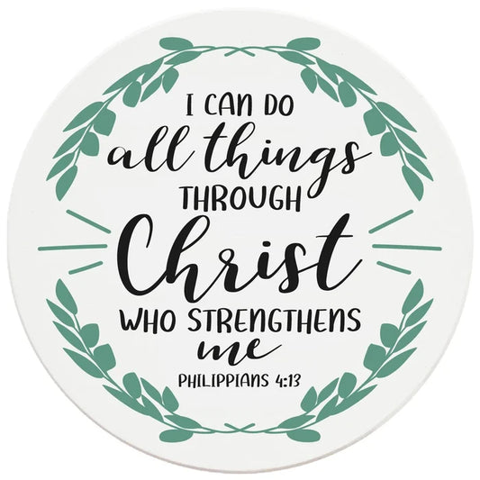 4" Round Ceramic Coasters - I Can Do All Things Through Christ, 4/Box, 2/Case, 8 Pieces - Christmas by Krebs Wholesale