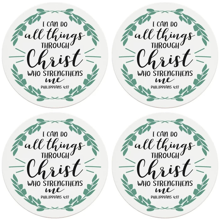 4" Round Ceramic Coasters - I Can Do All Things Through Christ, 4/Box, 2/Case, 8 Pieces - Christmas by Krebs Wholesale
