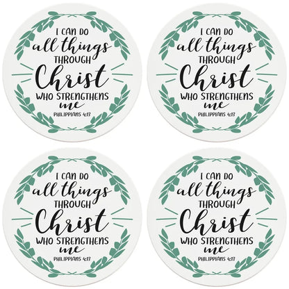 4" Round Ceramic Coasters - I Can Do All Things Through Christ, 4/Box, 2/Case, 8 Pieces - Christmas by Krebs Wholesale