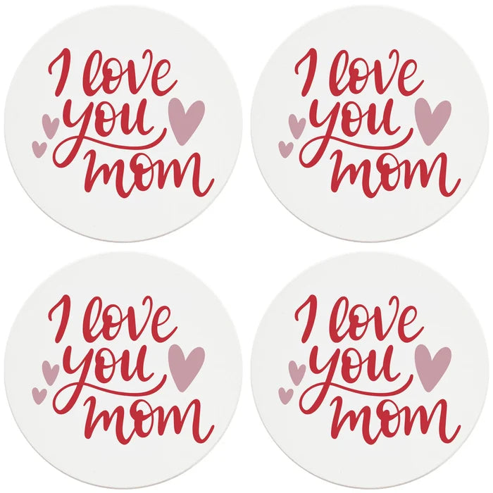 4" Round Ceramic Coasters - I Love You Mom, 4/Box, 2/Case, 8 Pieces - Christmas by Krebs Wholesale