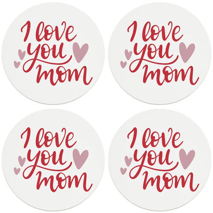 4" Round Ceramic Coasters - I Love You Mom, 4/Box, 2/Case, 8 Pieces - Christmas by Krebs Wholesale