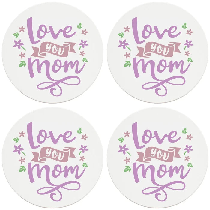4" Round Ceramic Coasters - Love You Mom, 4/Box, 2/Case, 8 Pieces - Christmas by Krebs Wholesale
