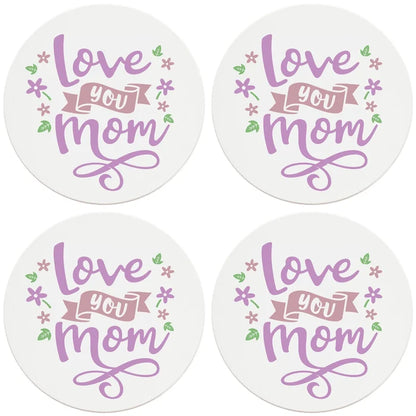 4" Round Ceramic Coasters - Love You Mom, 4/Box, 2/Case, 8 Pieces - Christmas by Krebs Wholesale