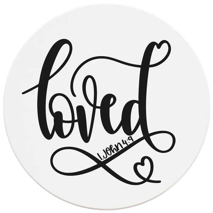 4" Round Ceramic Coasters - Loved, 4/Box, 2/Case, 8 Pieces - Christmas by Krebs Wholesale