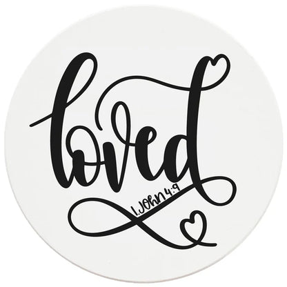 4" Round Ceramic Coasters - Loved, 4/Box, 2/Case, 8 Pieces - Christmas by Krebs Wholesale