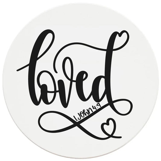 4" Round Ceramic Coasters - Loved, 4/Box, 2/Case, 8 Pieces - Christmas by Krebs Wholesale
