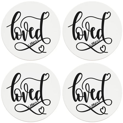 4" Round Ceramic Coasters - Loved, 4/Box, 2/Case, 8 Pieces - Christmas by Krebs Wholesale
