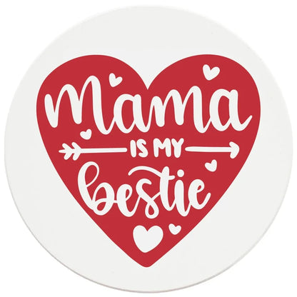 4" Round Ceramic Coasters - Mama  Is My Bestie Heart, 4/Box, 2/Case, 8 Pieces - Christmas by Krebs Wholesale
