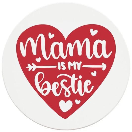 4" Round Ceramic Coasters - Mama  Is My Bestie Heart, 4/Box, 2/Case, 8 Pieces - Christmas by Krebs Wholesale
