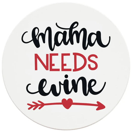 4" Round Ceramic Coasters - Mama Needs Wine, 4/Box, 2/Case, 8 Pieces - Christmas by Krebs Wholesale
