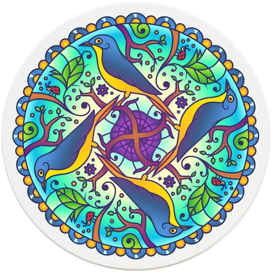 4" Round Ceramic Coasters - Mandala Bird, 4/Box, 2/Case, 8 Pieces - Christmas by Krebs Wholesale