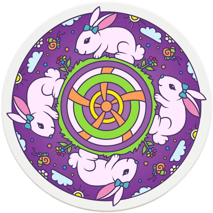 4" Round Ceramic Coasters - Mandala Bunny, 4/Box, 2/Case, 8 Pieces - Christmas by Krebs Wholesale