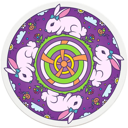 4" Round Ceramic Coasters - Mandala Bunny, 4/Box, 2/Case, 8 Pieces - Christmas by Krebs Wholesale