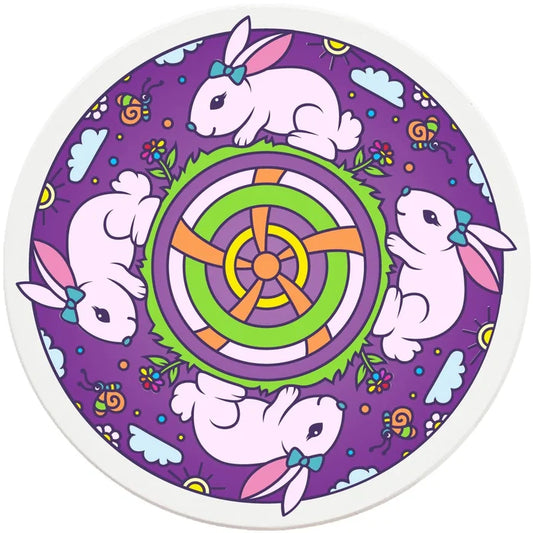 4" Round Ceramic Coasters - Mandala Bunny, 4/Box, 2/Case, 8 Pieces - Christmas by Krebs Wholesale