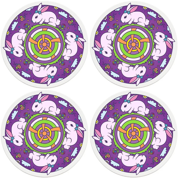 4" Round Ceramic Coasters - Mandala Bunny, 4/Box, 2/Case, 8 Pieces - Christmas by Krebs Wholesale