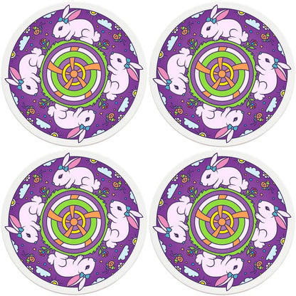 4" Round Ceramic Coasters - Mandala Bunny, 4/Box, 2/Case, 8 Pieces - Christmas by Krebs Wholesale