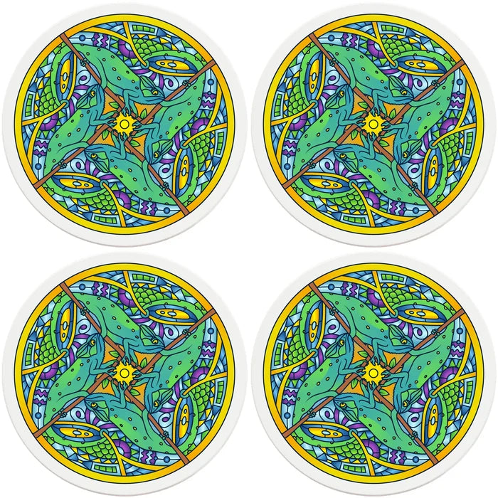 4" Round Ceramic Coasters - Mandala Chameleon, 4/Box, 2/Case, 8 Pieces - Christmas by Krebs Wholesale