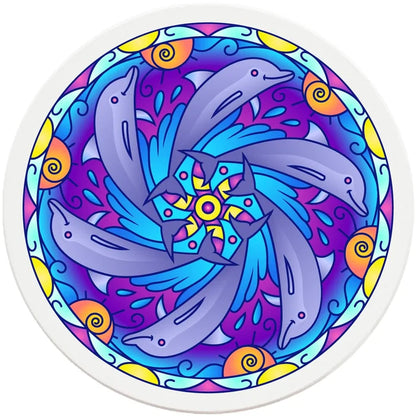 4" Round Ceramic Coasters - Mandala Dolphin, 4/Box, 2/Case, 8 Pieces - Christmas by Krebs Wholesale