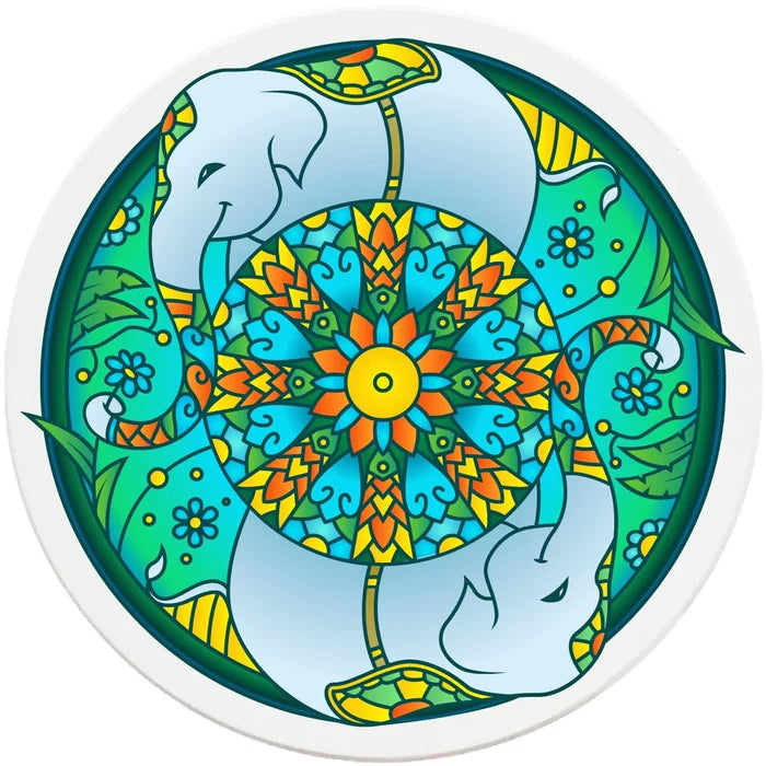 4" Round Ceramic Coasters - Mandala Elephant, 4/Box, 2/Case, 8 Pieces - Christmas by Krebs Wholesale