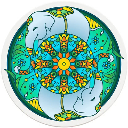 4" Round Ceramic Coasters - Mandala Elephant, 4/Box, 2/Case, 8 Pieces - Christmas by Krebs Wholesale