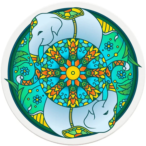 4" Round Ceramic Coasters - Mandala Elephant, 4/Box, 2/Case, 8 Pieces - Christmas by Krebs Wholesale