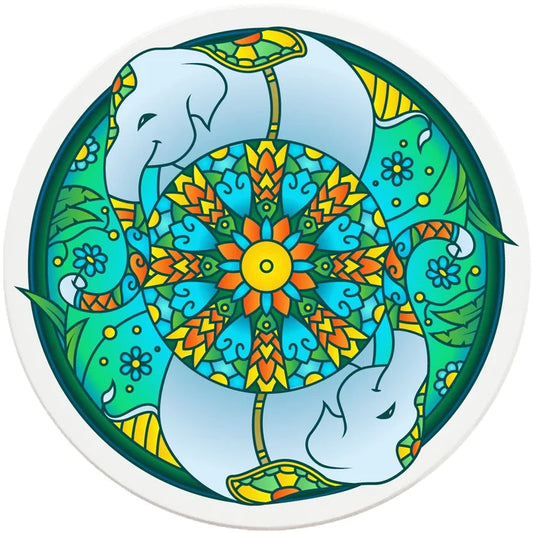 4" Round Ceramic Coasters - Mandala Elephant, 4/Box, 2/Case, 8 Pieces - Christmas by Krebs Wholesale