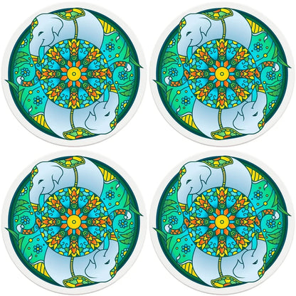 4" Round Ceramic Coasters - Mandala Elephant, 4/Box, 2/Case, 8 Pieces - Christmas by Krebs Wholesale