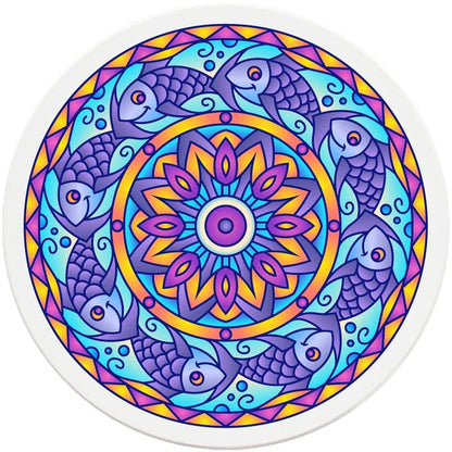 4" Round Ceramic Coasters - Mandala Fish, 4/Box, 2/Case, 8 Pieces - Christmas by Krebs Wholesale
